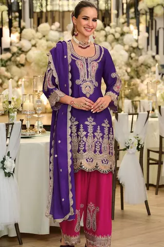 Women Ethnic Motifs Embroidered Regular Thread Work Kurta with Trousers & With Dupatta