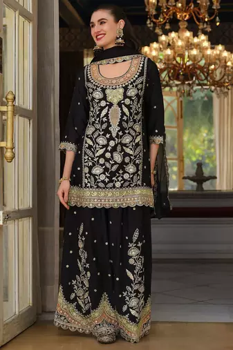 Women Ethnic Motifs Embroidered Regular Thread Work Kurta with Sharara & With Dupatta