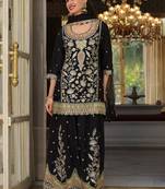 Women Ethnic Motifs Embroidered Regular Thread Work Kurta with Sharara & With Dupatta