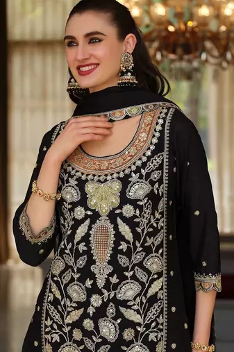 Women Ethnic Motifs Embroidered Regular Thread Work Kurta with Sharara & With Dupatta