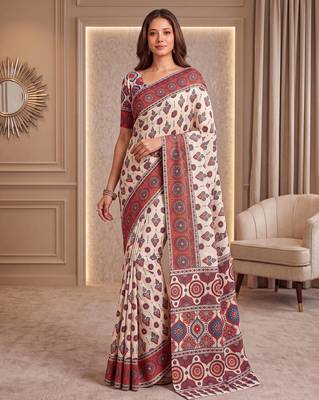 Designer ajrak digital print saree 1