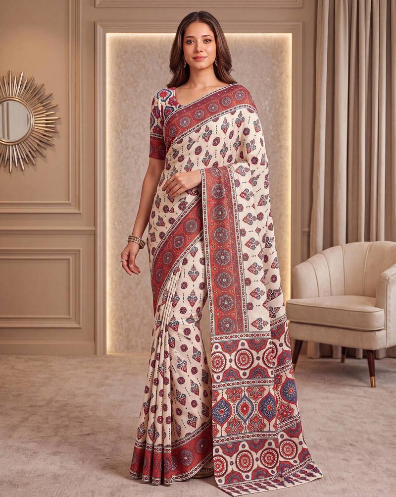 Designer ajrak digital print saree