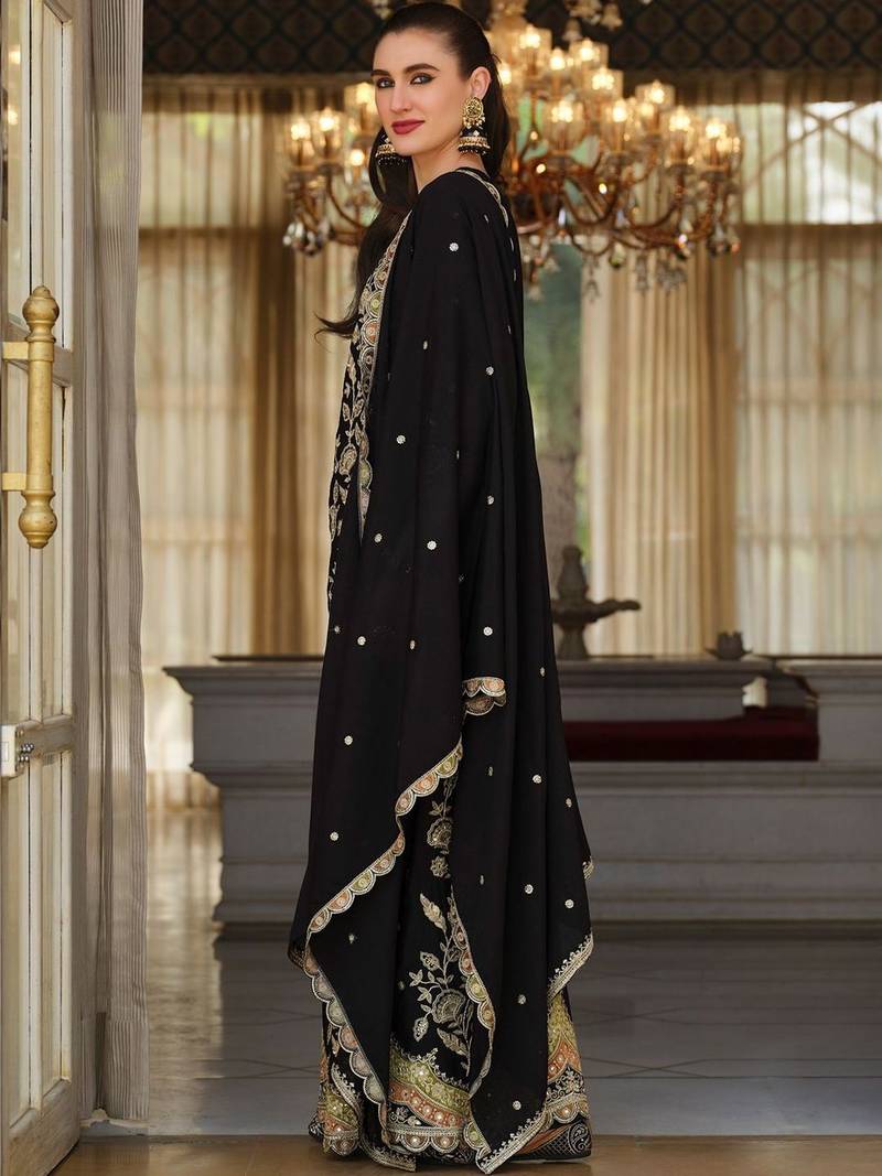 Women Ethnic Motifs Embroidered Regular Thread Work Kurta with Sharara & With Dupatta