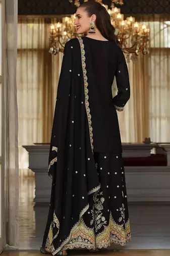 Women Ethnic Motifs Embroidered Regular Thread Work Kurta with Sharara & With Dupatta