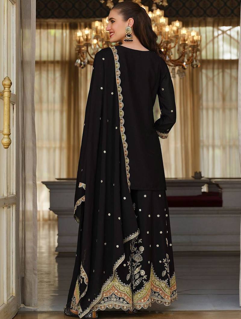 Women Ethnic Motifs Embroidered Regular Thread Work Kurta with Sharara & With Dupatta