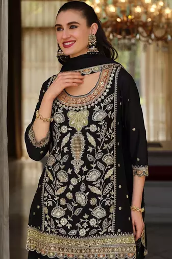 Women Ethnic Motifs Embroidered Regular Thread Work Kurta with Sharara & With Dupatta