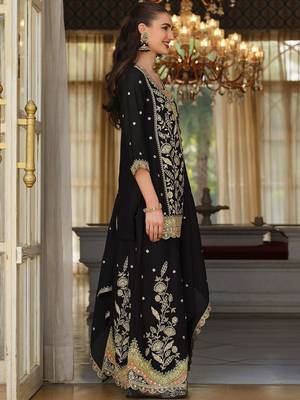 Women Ethnic Motifs Embroidered Regular Thread Work Kurta with Sharara & With Dupatta 6