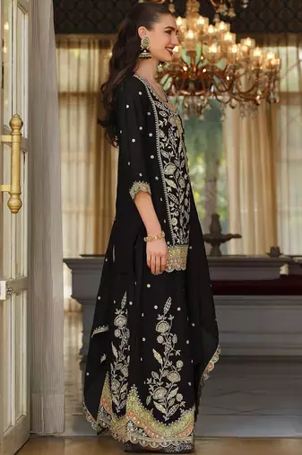Women Ethnic Motifs Embroidered Regular Thread Work Kurta with Sharara & With Dupatta