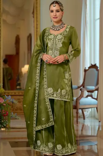 Women Ethnic Motifs Embroidered Regular Thread Work Kurta with Sharara & With Dupatta