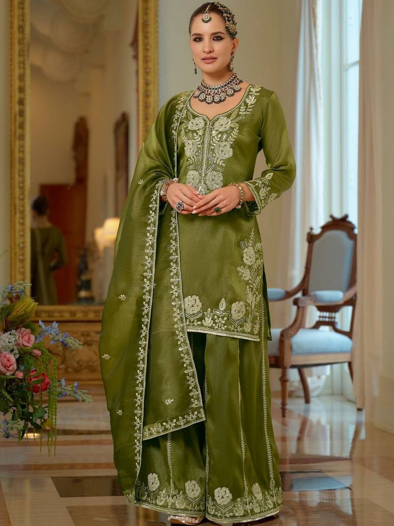 Women Ethnic Motifs Embroidered Regular Thread Work Kurta with Sharara & With Dupatta