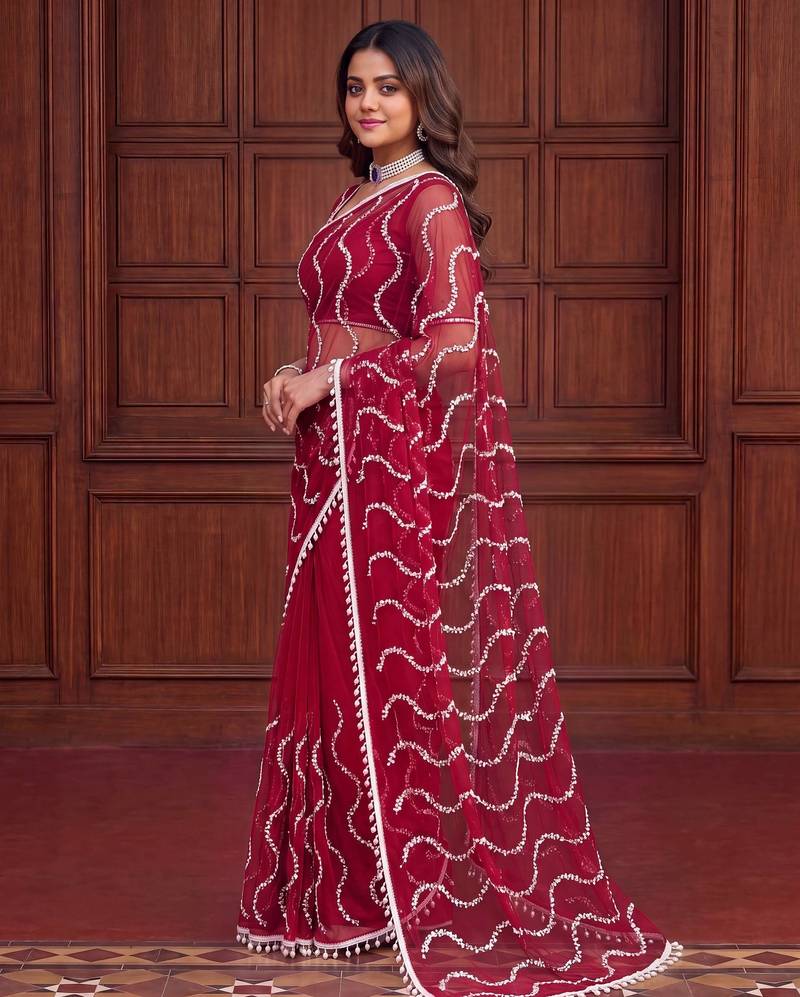 Designer beads embroidery saree