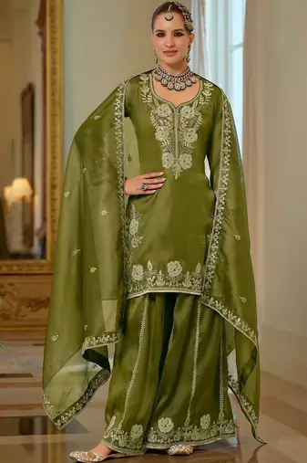 Women Ethnic Motifs Embroidered Regular Thread Work Kurta with Sharara & With Dupatta