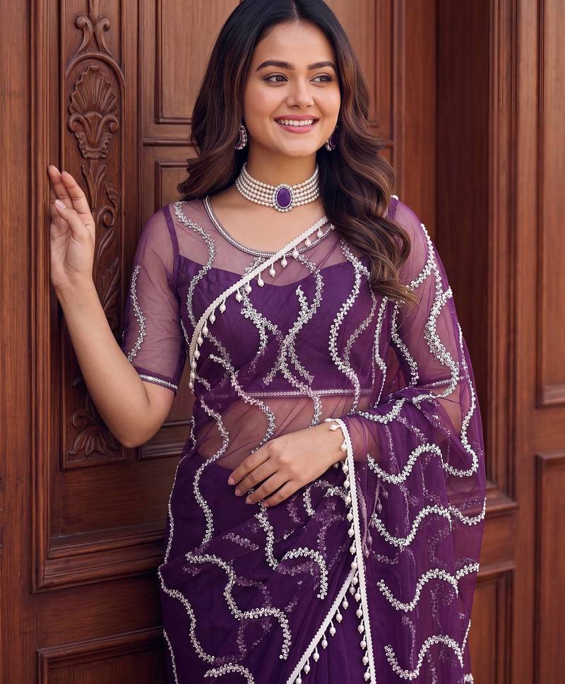 Designer beads embroidery saree
