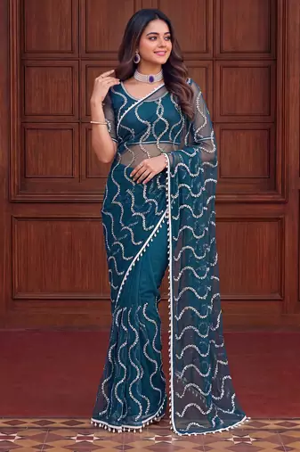 Designer beads embroidery saree
