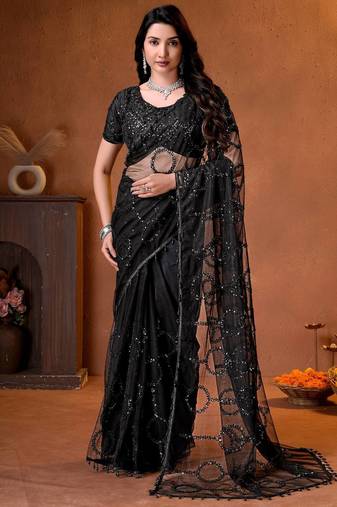 Designer beads,sequence, peal embroidery saree