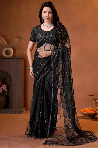 Designer beads,sequence, peal embroidery saree