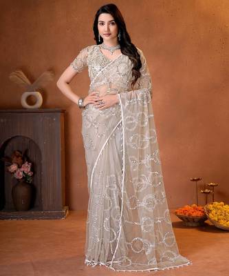 Designer beads,sequence, peal embroidery saree 1