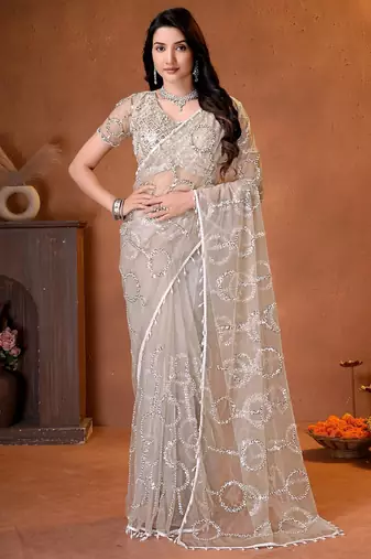 Designer beads,sequence, peal embroidery saree
