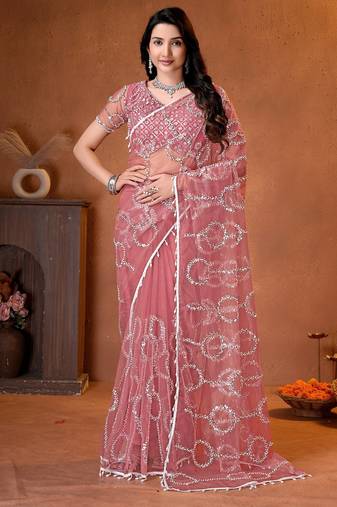 Designer beads,sequence, peal embroidery saree