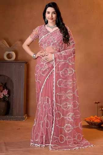 Designer beads,sequence, peal embroidery saree