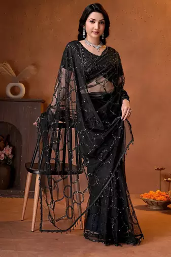 Designer beads,sequence, peal embroidery saree