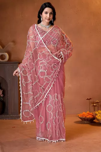 Designer beads,sequence, peal embroidery saree