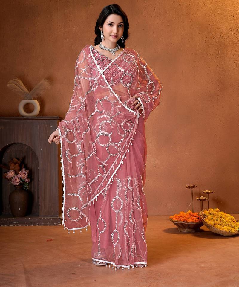 Designer beads,sequence, peal embroidery saree