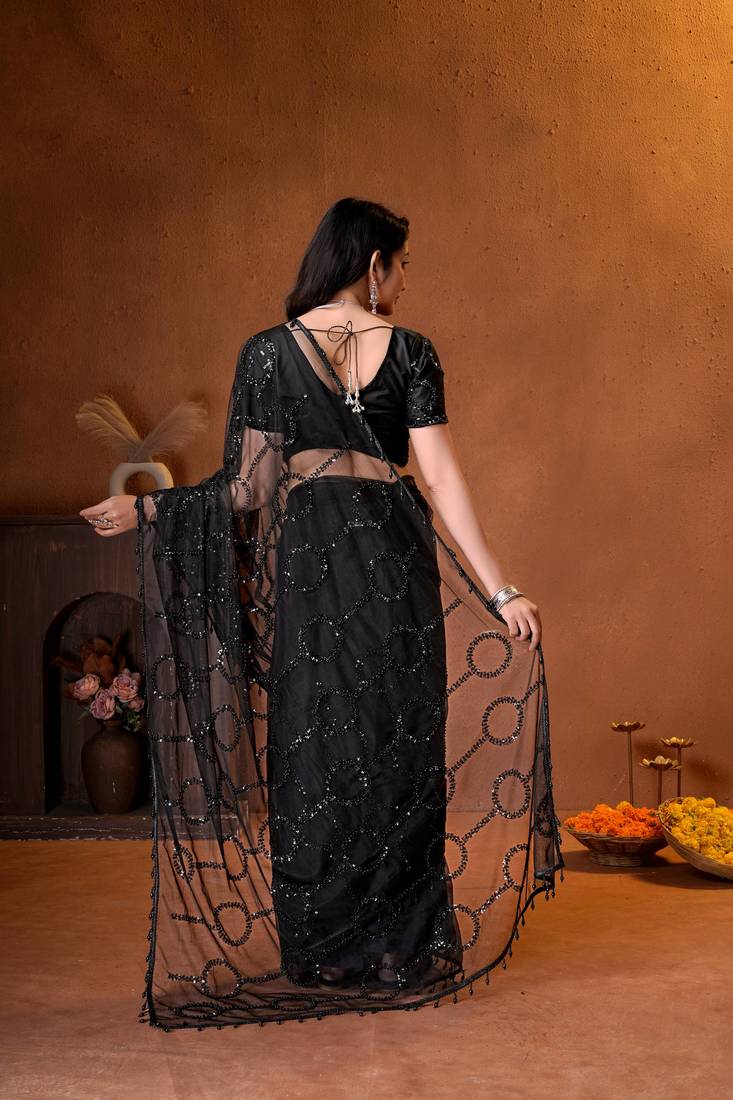 Designer beads,sequence, peal embroidery saree