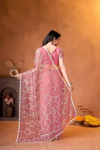 Designer beads,sequence, peal embroidery saree