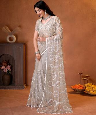 Designer beads,sequence, peal embroidery saree 2