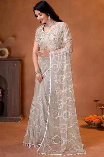 Designer beads,sequence, peal embroidery saree