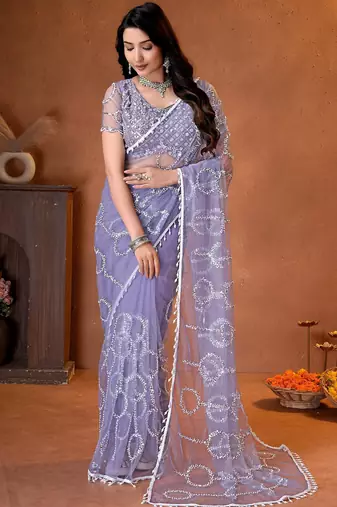 Designer beads,sequence, peal embroidery saree