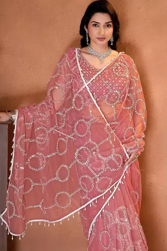 Designer beads,sequence, peal embroidery saree