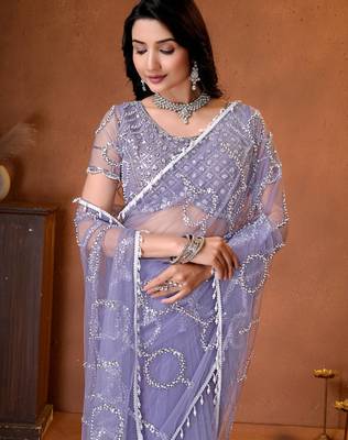 Designer beads,sequence, peal embroidery saree 3