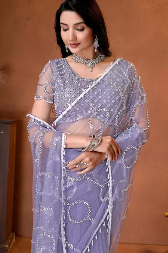 Designer beads,sequence, peal embroidery saree