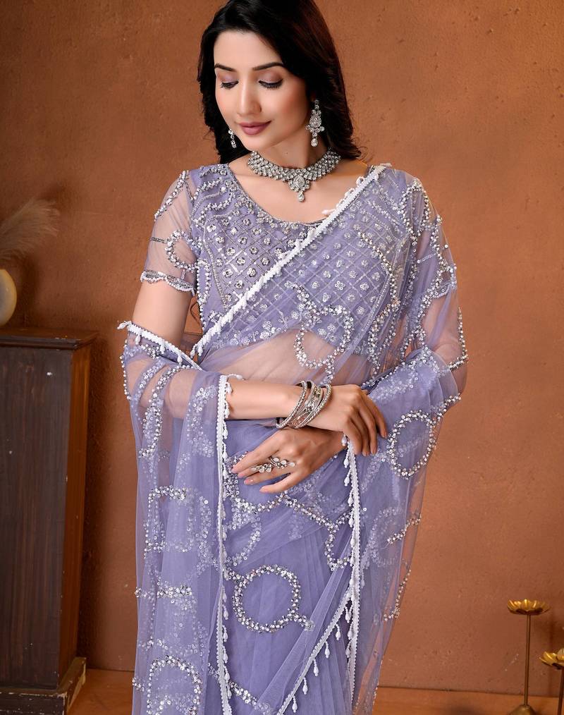 Designer beads,sequence, peal embroidery saree