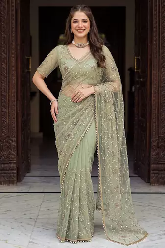 Designer beads embroidery saree