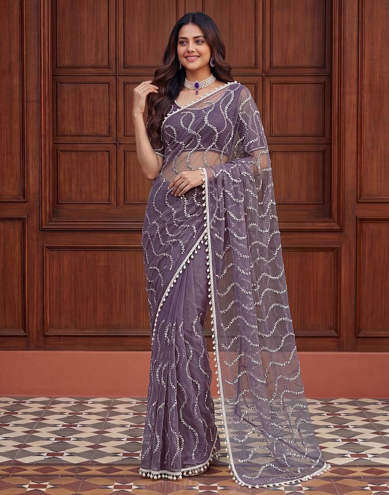 Designer beads embroidery saree
