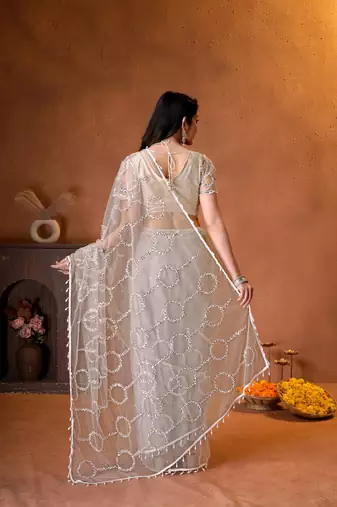 Designer beads,sequence, peal embroidery saree