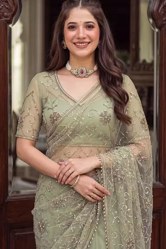 Designer beads embroidery saree