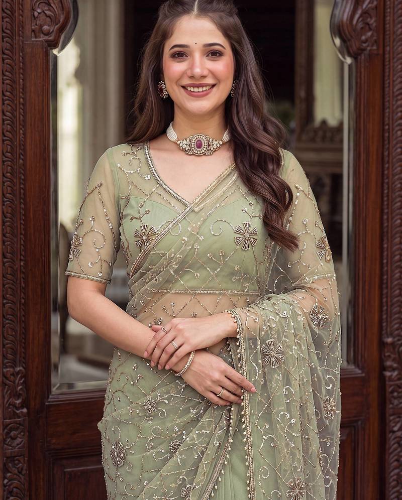 Designer beads embroidery saree