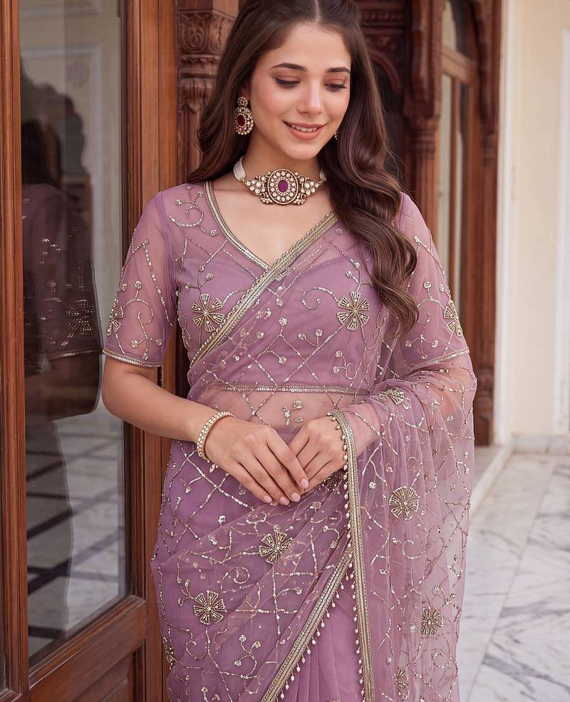Designer beads embroidery saree