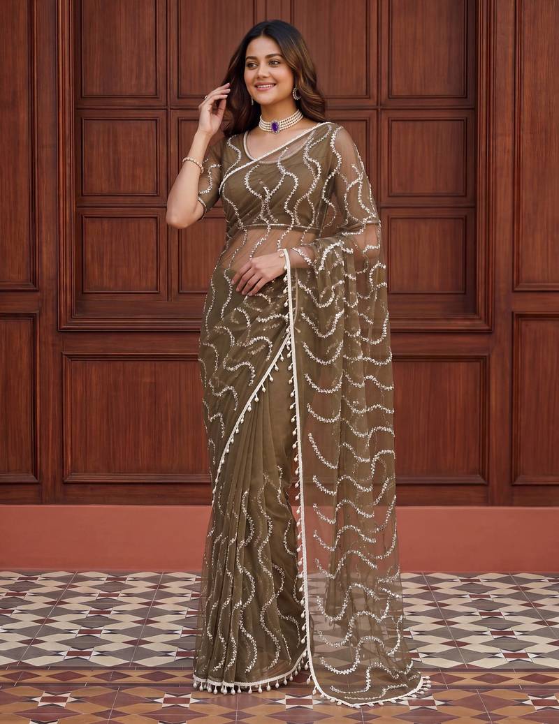 Designer beads embroidery saree