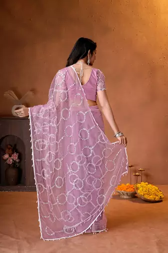 Designer beads,sequence, peal embroidery saree