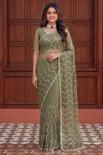 Designer beads embroidery saree