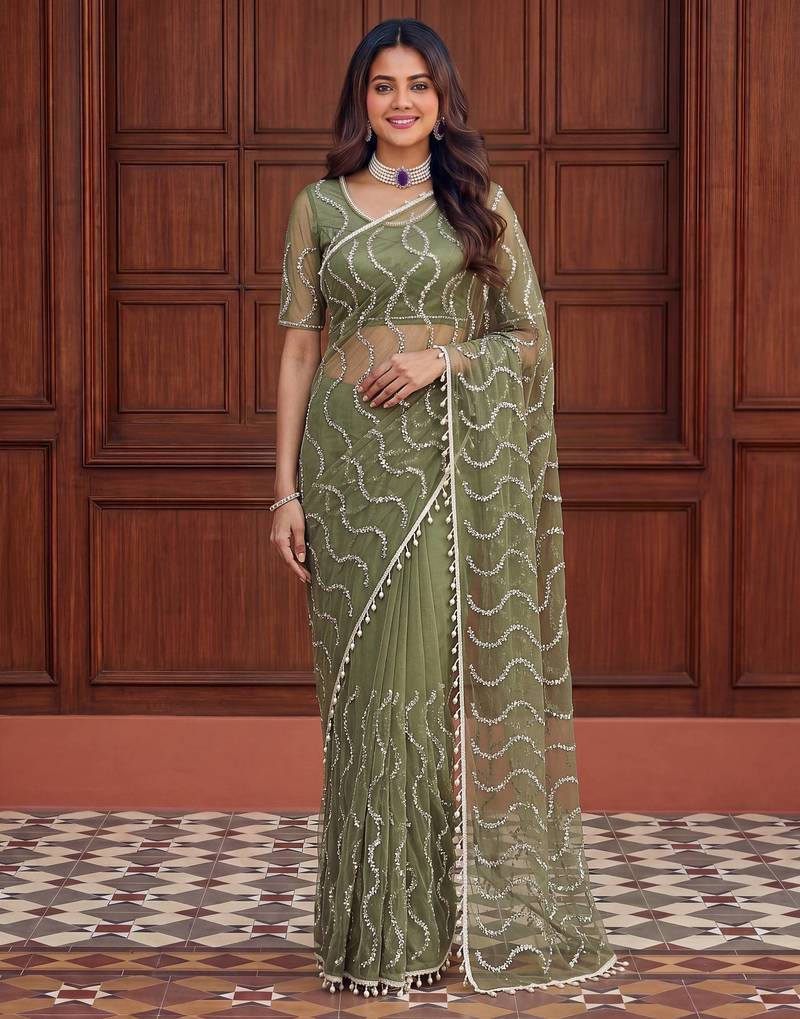Designer beads embroidery saree
