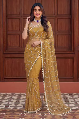 Designer beads embroidery saree