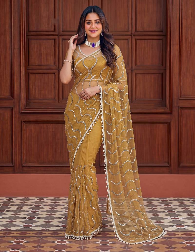 Designer beads embroidery saree
