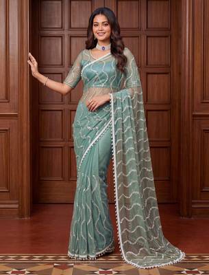Designer beads embroidery saree 1