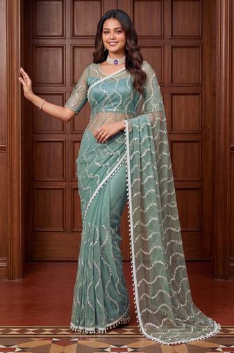 Designer beads embroidery saree